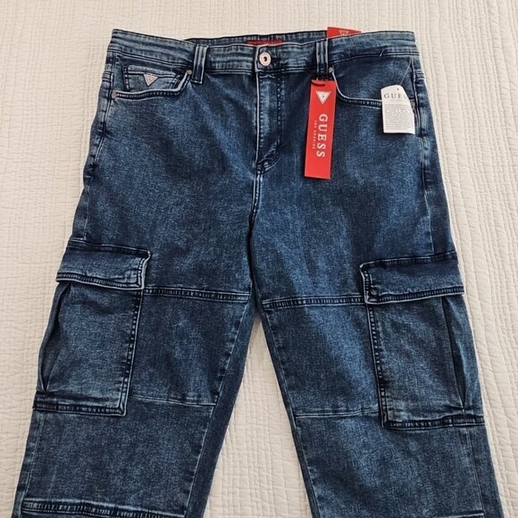Guess Jeans Mateo Cargo Jeans Men's 36x32 Medium Wash Relaxed Fit Stretch NEW - Picture 11 of 16